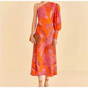 FARM RIO 
Dewdrop Floral Red One Shoulder Midi Dress SIZE: XL Worn one time!